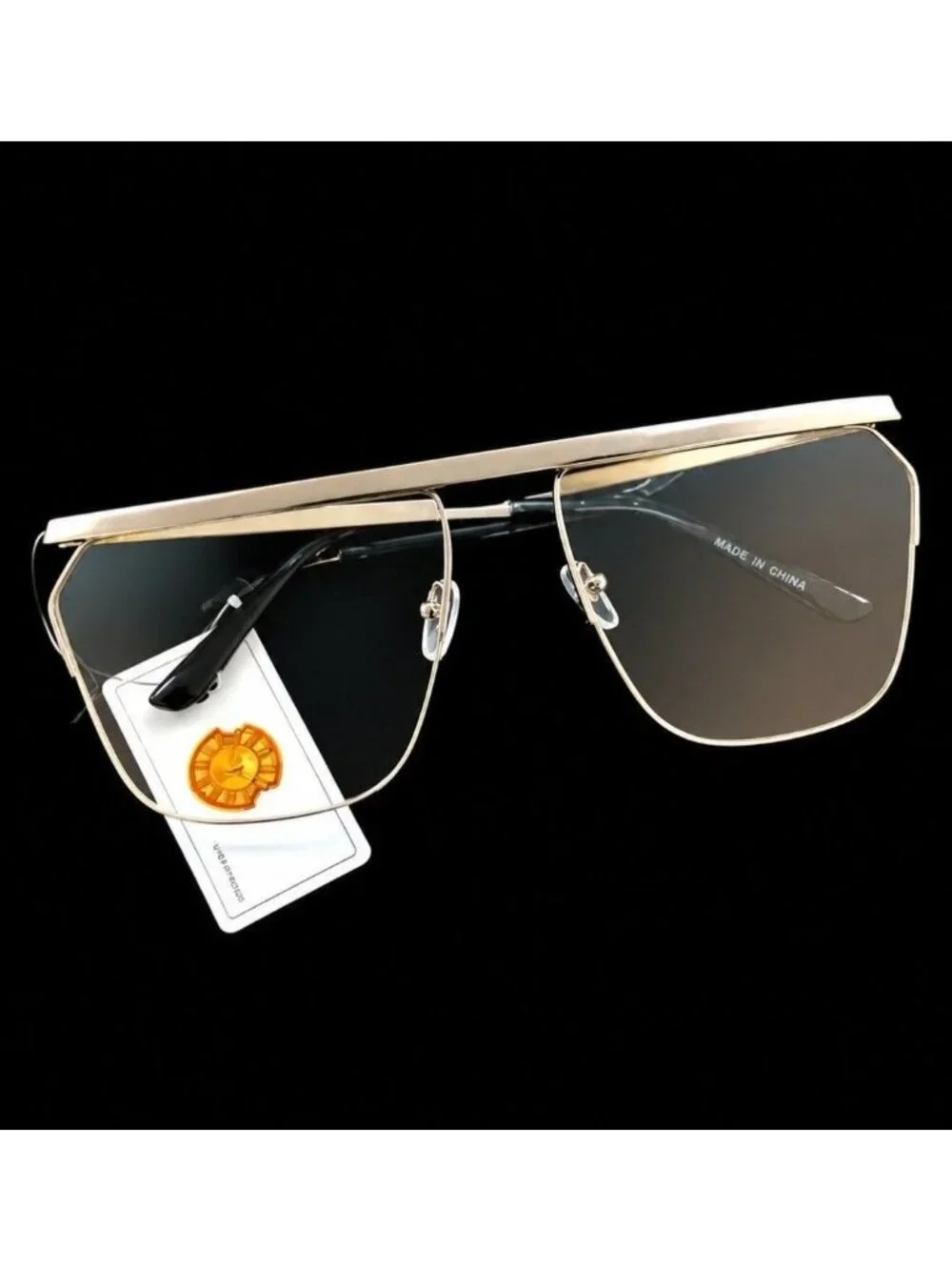 Y2K Oversized Shield Aviator Sunglasses Gold Metal Frame Gradient Lens NEW